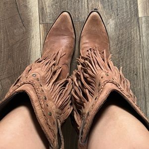 Leather fringe boots